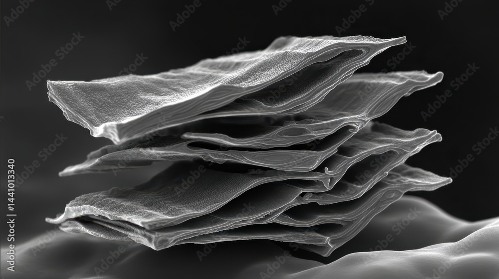 High-resolution scanning electron microscopy view showcasing MXene layered structure and morphology