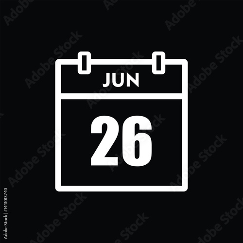 calender icon, 26 june icon with black background