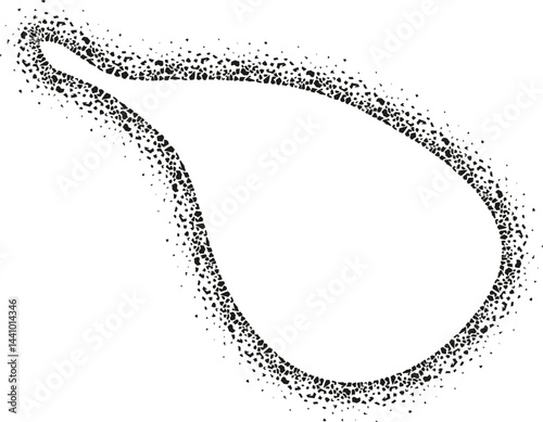 Light and airy abstract shape with flowing contours and a textured granular border evoking scattered dirt and pebbles.