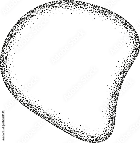 Free-flowing blob-like abstract shape with wavy curves and a textured border inspired by scattered gravel.