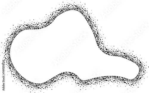 Freeform abstract shape with irregular curved edges and a rough granular border inspired by natural textures.