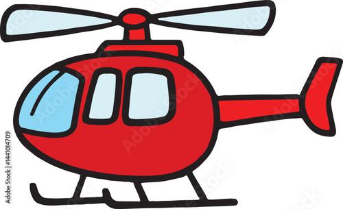 Red Helicopter Illustration: A cheerful, illustrative depiction of a bright red helicopter, ready for takeoff, against a transparent background