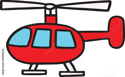 Red Helicopter Cartoon: A vibrant illustration of a red helicopter against a transparent background, perfect for adding a touch of air transport to any project. Capturing the excitement of travel.