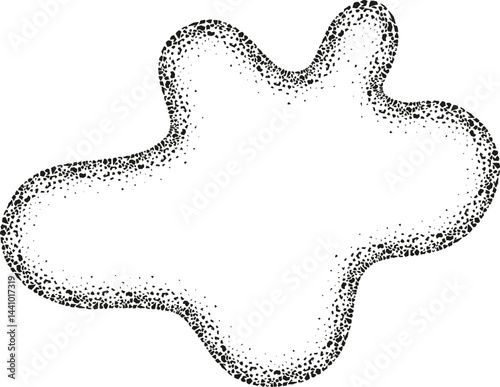 Splash-like abstract shape with fluid, irregular contours and a grainy dirt-textured outline.