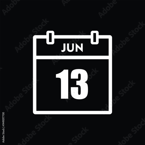 calender icon, 13 june icon with black background