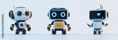Cute robots for delivery and customer service concepts, designed as  elements- 