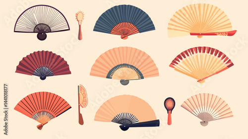 Fans flat composition featuring different types of fans for various purposes  illustration  - 