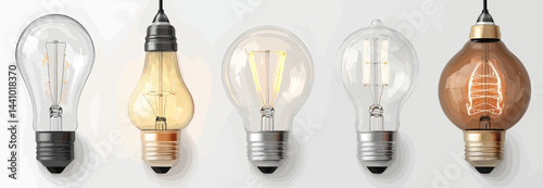 Light bulbs in various designs, symbolizing creativity and inspiration, presented as  elements- 