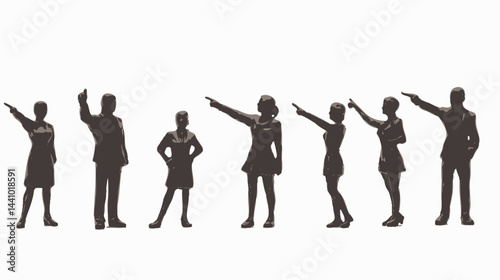 Pointing Character Set: Male and female figures pointing in various directions  - 
