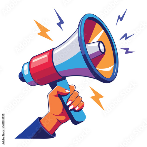 Hand holding a megaphone, loud communication