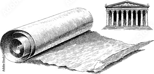 Vintage engraved illustrations of ancient forum and architectural column design