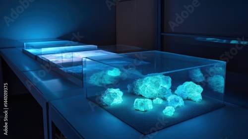 Obraz na płótnie Perovskite-based X-ray detector illuminated with blue light displayed in a research laboratory w salonie