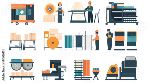 Textile industry icon set  different aspects of fabric production  illustration  - 