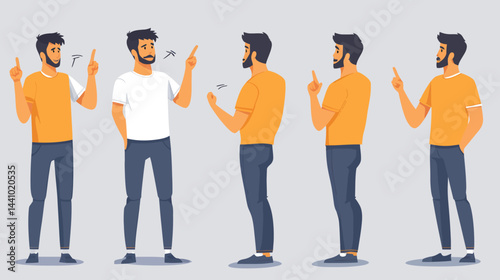 Thinking Man Character Set: A guy in various thoughtful poses, choosing, pointing to solutions  - 