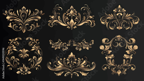 Vintage ornamental decorative dividers and corner collection  illustration  - 