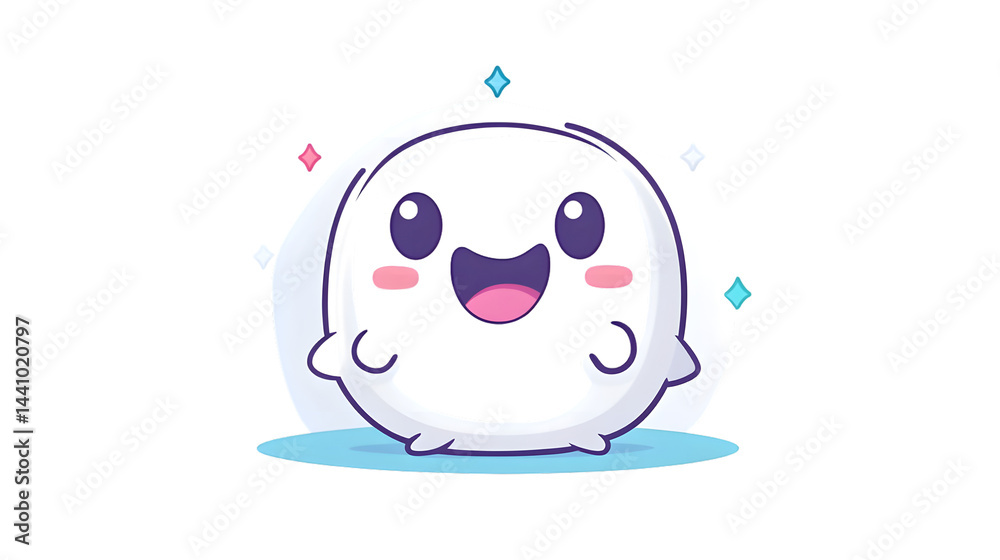 A cheerful cartoon character with a glowing aura surrounded by colorful sparkles and floating