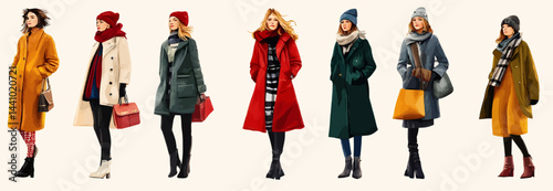 Women in winter clothes,  casual city fashion- 