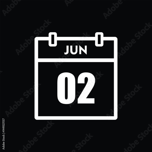 calender icon, 02 june icon with black background