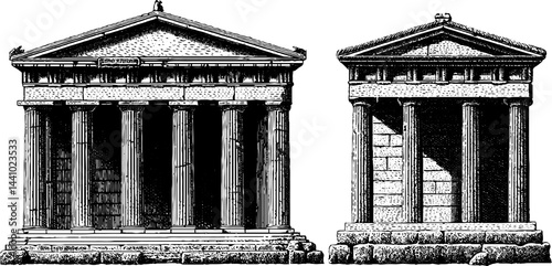 Classical architecture engraving featuring temple of jupiter designs for historic study and decor