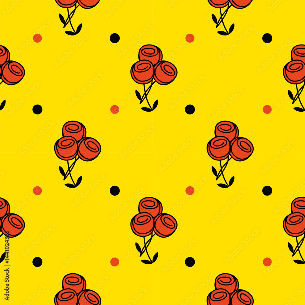 seamless pattern with stylized roses, vector drawing