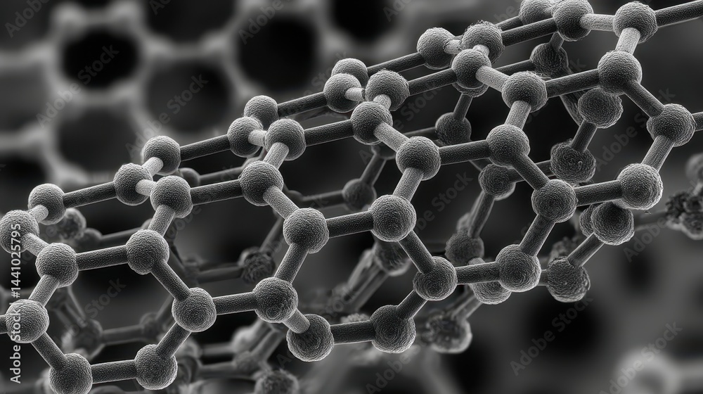 Close-up view of a single-layer graphene structure showcasing unique atomic arrangement