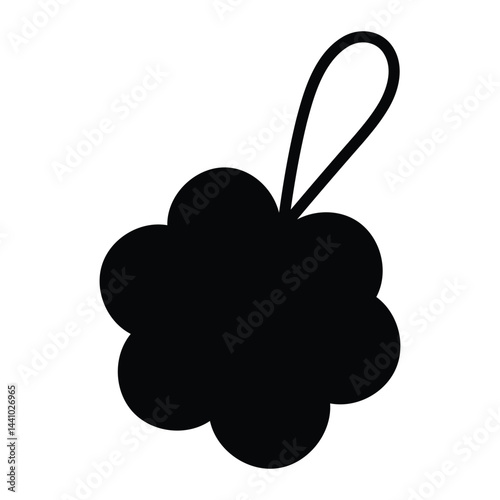 Loofah sponge vector icon. Bathroom hygiene accessory. Black silhouette isolated on white background.
