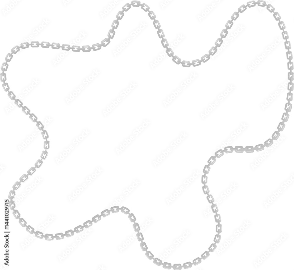 Vector illustration of a gently curved shape, outlined by a flowing metal chain in a smooth pattern. Vector illustration of a gently curved shape, outlined by a flowing metal chain in a smooth pattern.