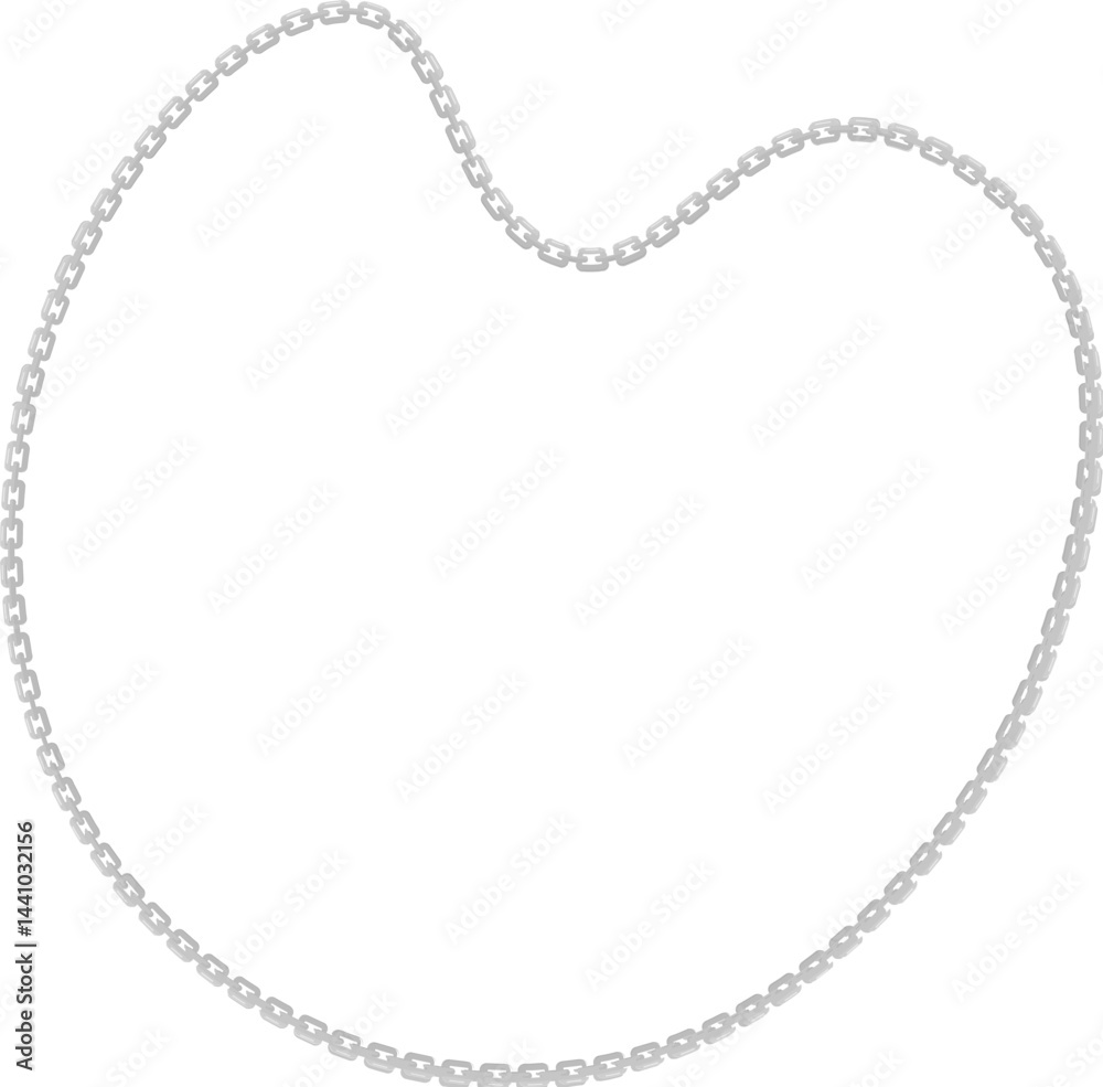 Freeform floating shape with a metal chain running along its curved perimeter. Freeform floating shape with a metal chain running along its curved perimeter.