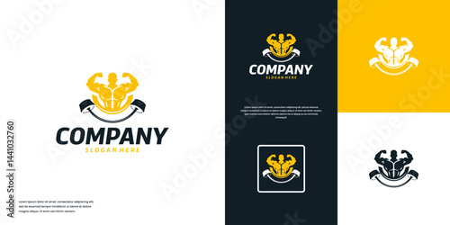 sports logo with body shape, healthy lifestyle, silhouette style, graphic design vector