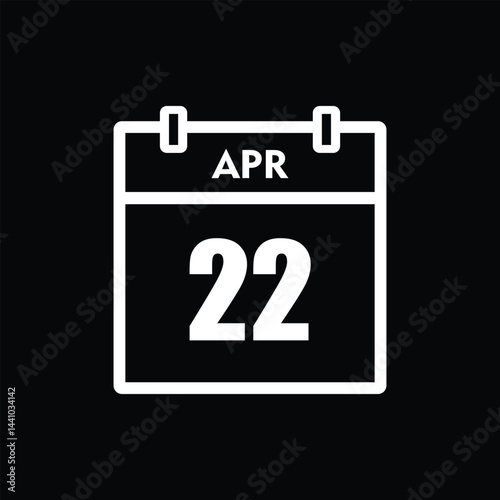 calender icon, 22 april icon with black background