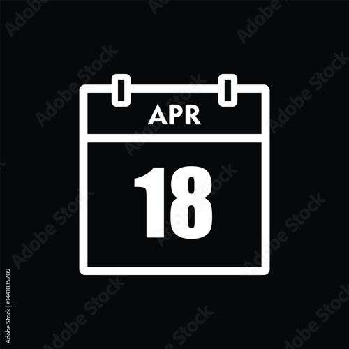calender icon, 18 april icon with black background