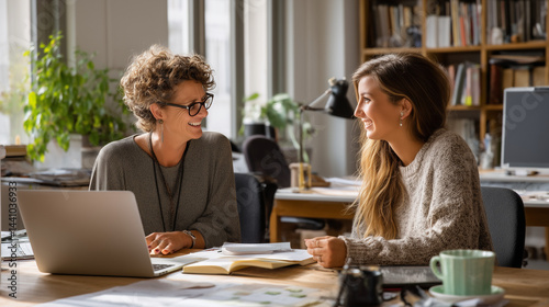 A mentoring session between an experienced employee and a new team member in a business environment.
