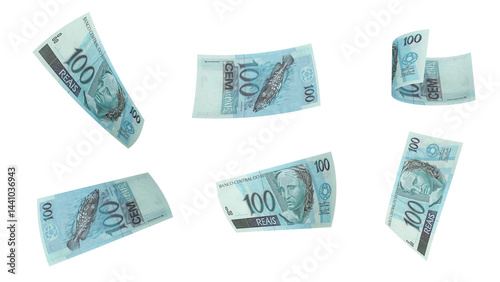 100 Reais Banknote Displayed at Various Angles on Transparent Background – Brazil Money
