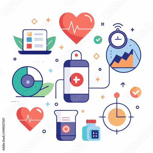 Healthcare And Medical Diagnostic Elements Flat Design Illustration