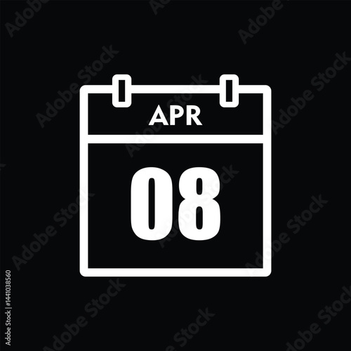 calender icon, 08 april icon with black background