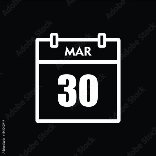 calender icon, 30 march icon with black background	