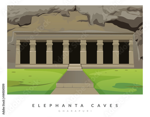 The Elephanta Caves -  Island of Gharapuri - Stock Illustration