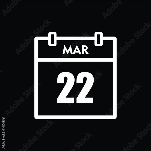 calender icon, 22 march icon with black background	