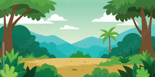 Peaceful jungle clearing cartoon background vector illustration
