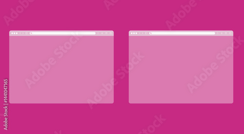 Transparent browser window on blue and violet background. Window internet browser with toolbar and search bar. Blank screen website mockup. Template design for ui, ux, app. Vector illustration