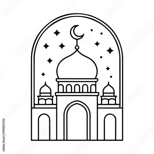 The mosque silhouette illustration showing iconic architecture and travel design elements