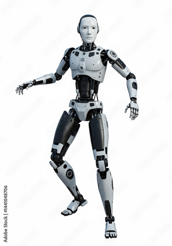 Humanoid robot posing on white Humanoid robot posing on white