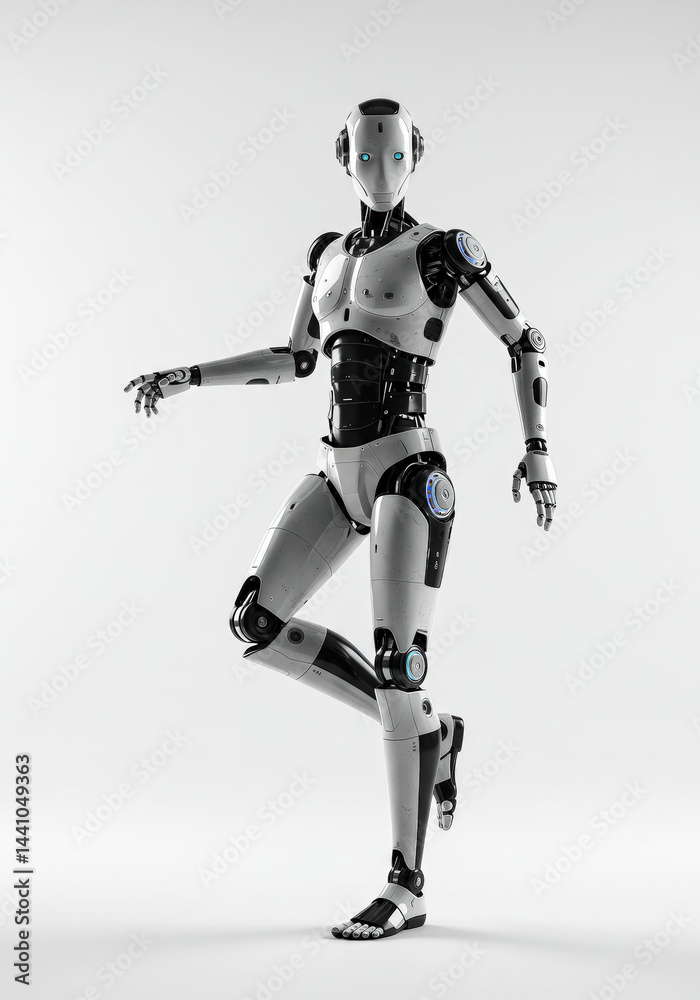 Humanoid robot posing on white Humanoid robot posing on white