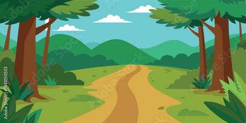 Peaceful jungle shortcut path cartoon vector illustration