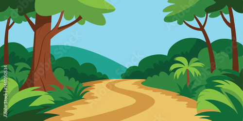 Peaceful jungle shortcut path cartoon vector illustration