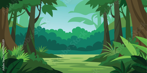 Peaceful dense jungle floor background vector illustration