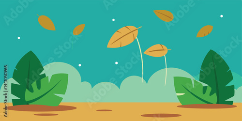 Jungle leaves falling over ground cartoon vector illustration