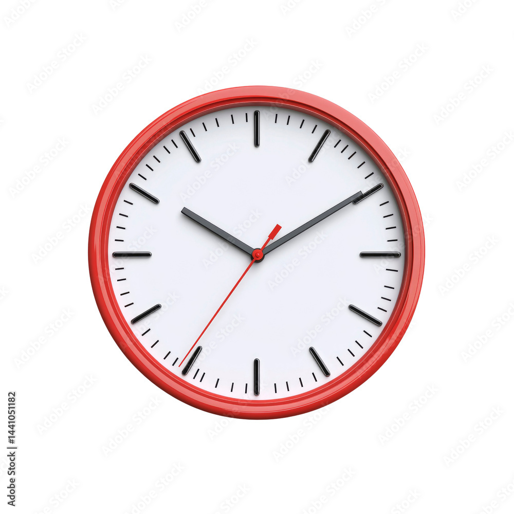 Red Modern Wall Clock Showing the Time - Minimalist Timepiece Design Red Modern Wall Clock Showing the Time - Minimalist Timepiece Design
