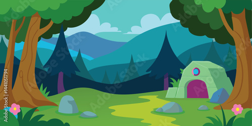 Cartoon secret fairy forest background vector illustration