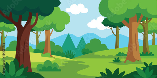 Cartoon lush spring forest background vector illustration